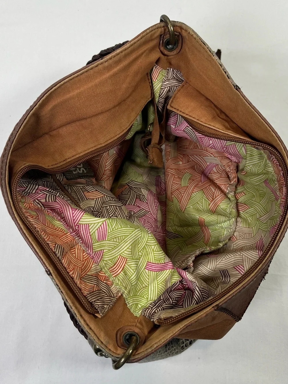 THE SAK Indio Boho Leather Patchwork Purse Hobo Shoulder Bag Braided